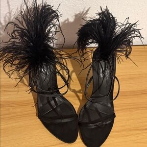 Zara Elegant Black Feather Heels
